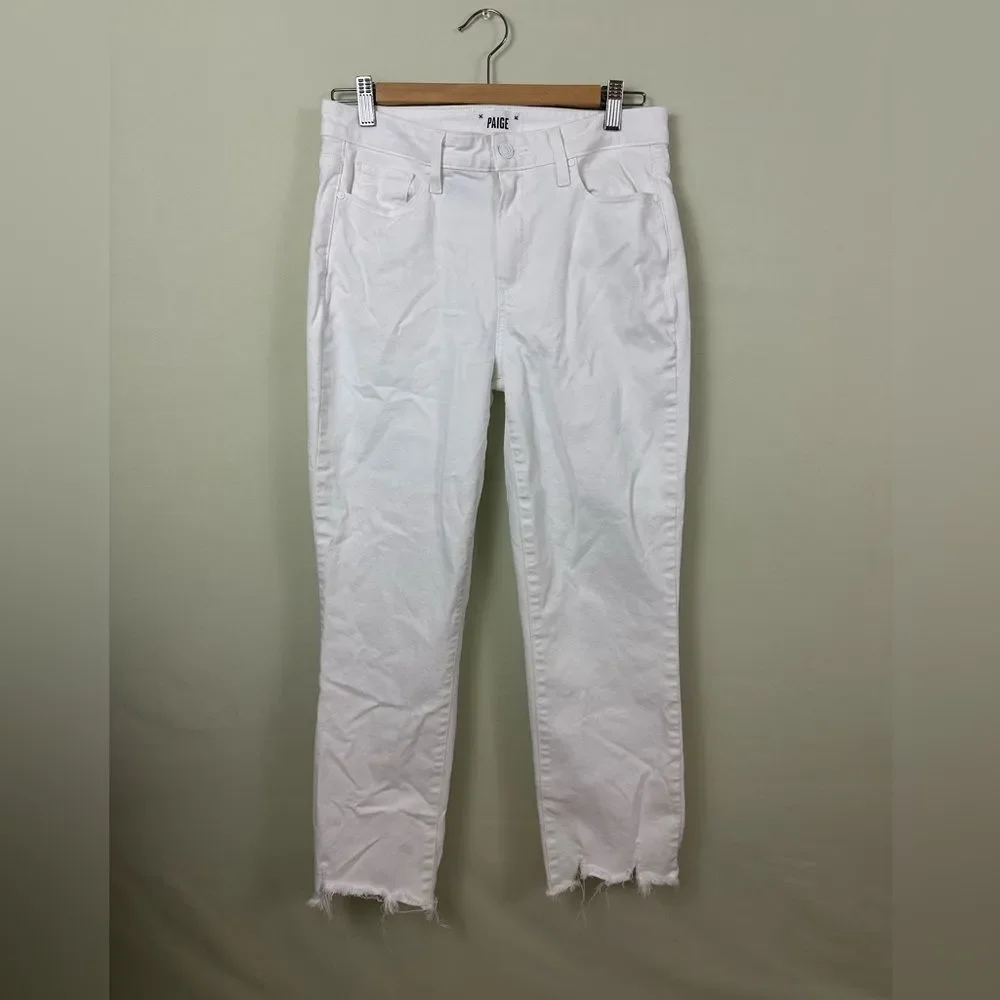 Paige Cindy High Rise Straight Leg Crop White Stretch Jean Minimalist Chic - Picture 2 of 10